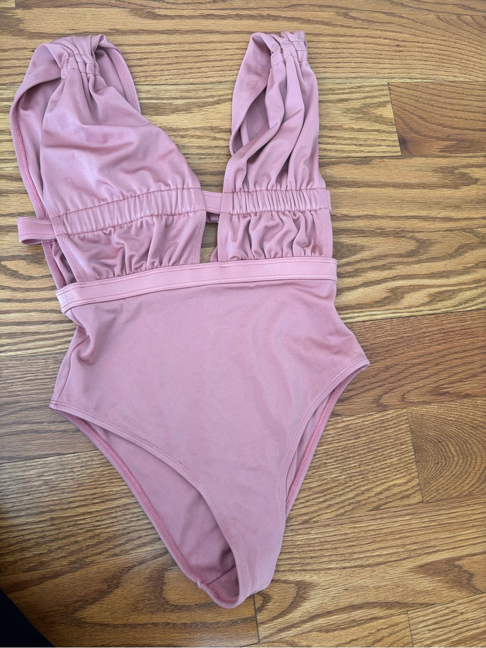Ruched Pink One-Piece Swimsuit with Deep V and Supportive Waistband OYE pink
